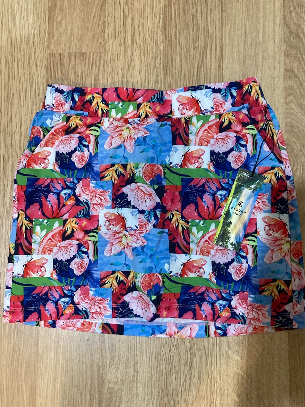Kyodan Floral Patchwork Golf Skort in Blue, Pink, Green, Navy